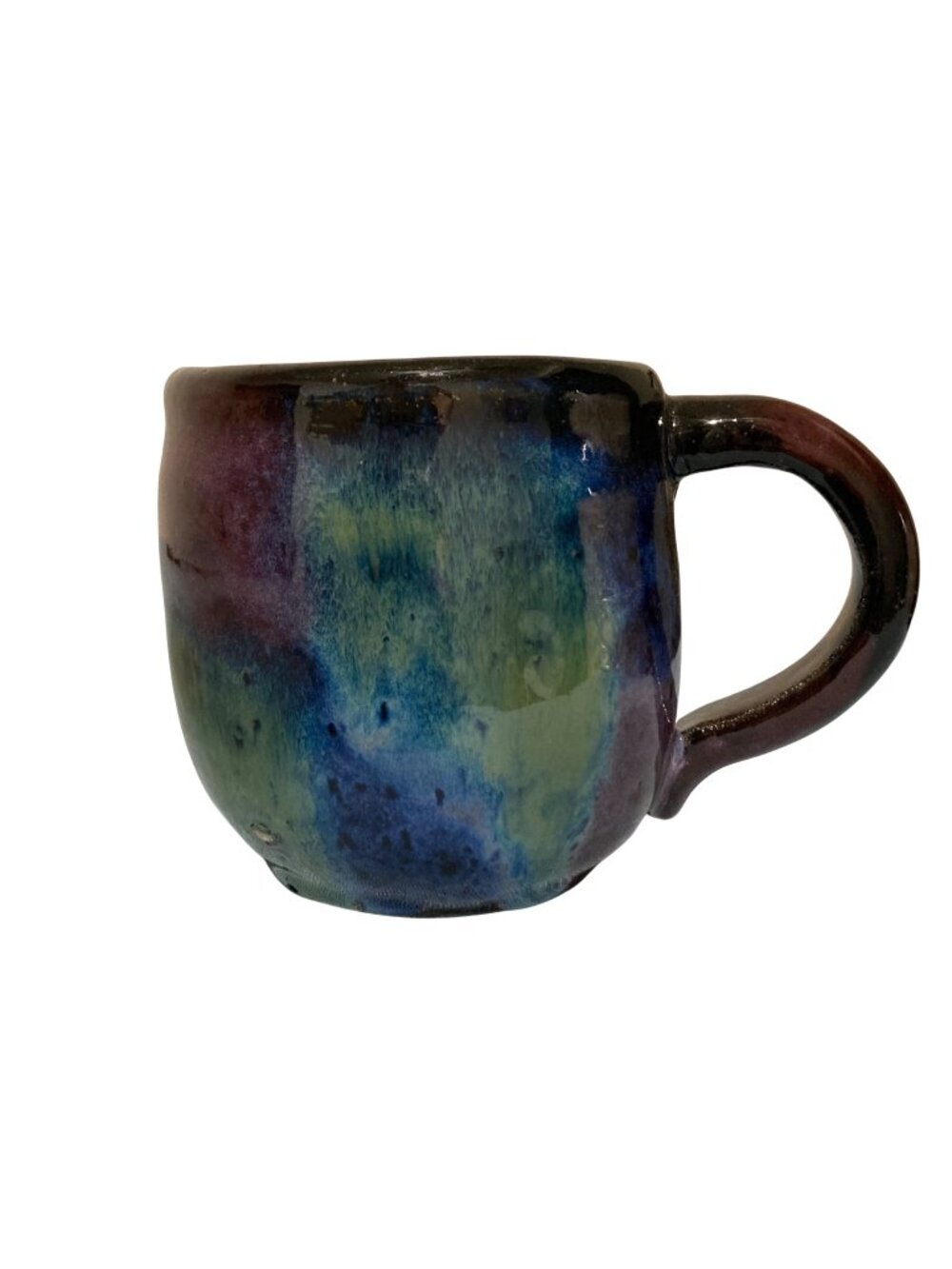 Handmade Art Pottery Galaxy Purple Green And Blue Glaze Signed